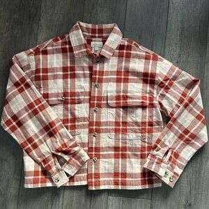 Brixton Red & Rose Plaid Cropped Shirt, size S